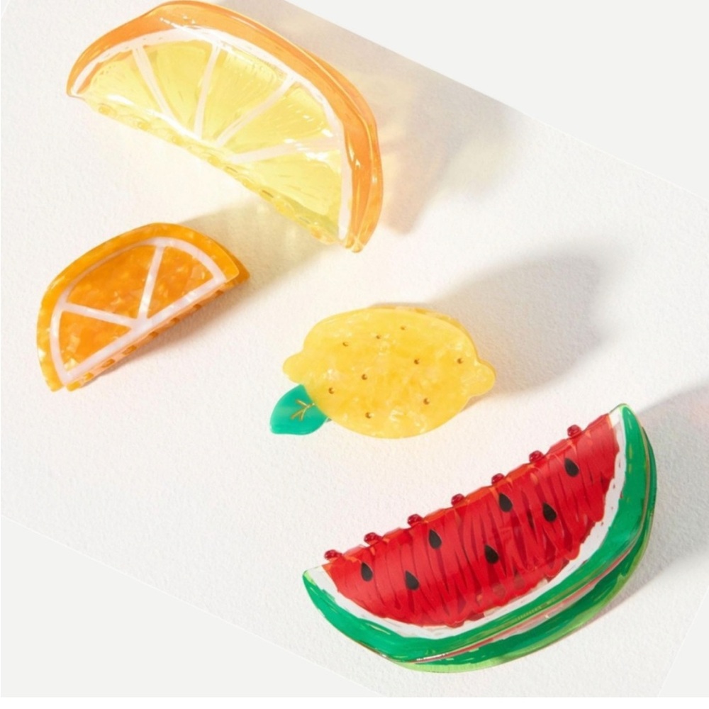 Anthropologie Fruit Icon Hair Claw Clips, Set of 4